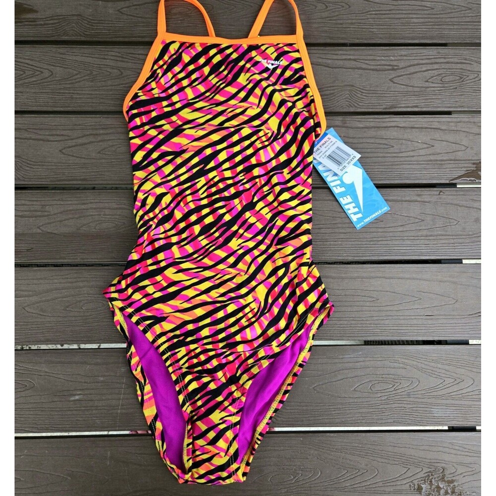TYR The Finals Women Zany Zebra Swimsuit Flutterback Pink/Orange - Size 30 New